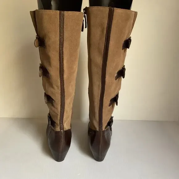 Vintage Buckle Knee High Boots Women's Leather Riding Boho Festival Sz 8 Retro - Picture 5 of 8